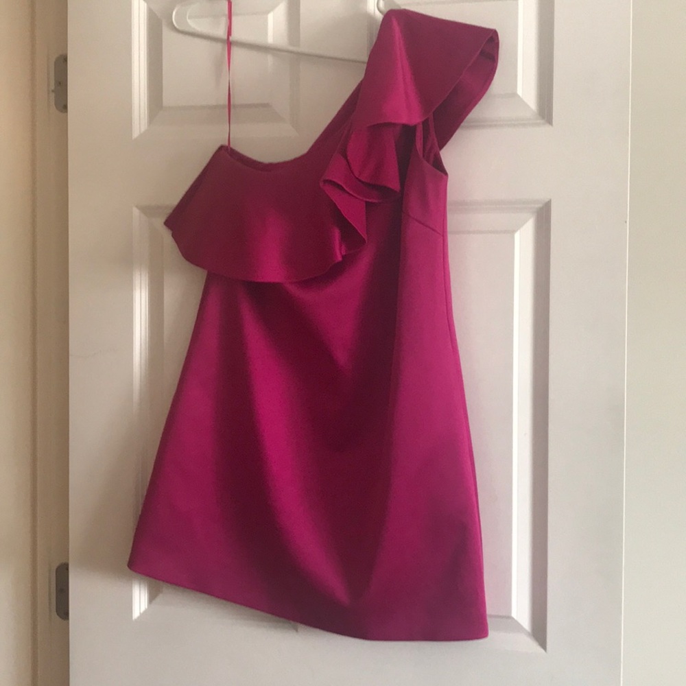 Fuchsia one shoulder ruffle dress
